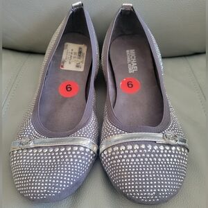Michael Kors Vintage Y2K Sparkly Studded Sliver Gray Ballet Flats